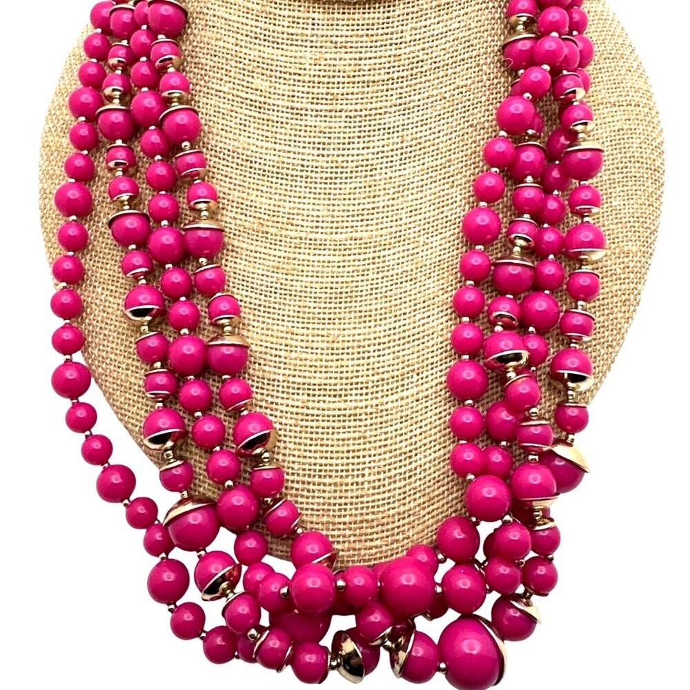 Talbots Pink Beaded Multistrand Necklace Barbie Timeless Contemporary Maximalist
